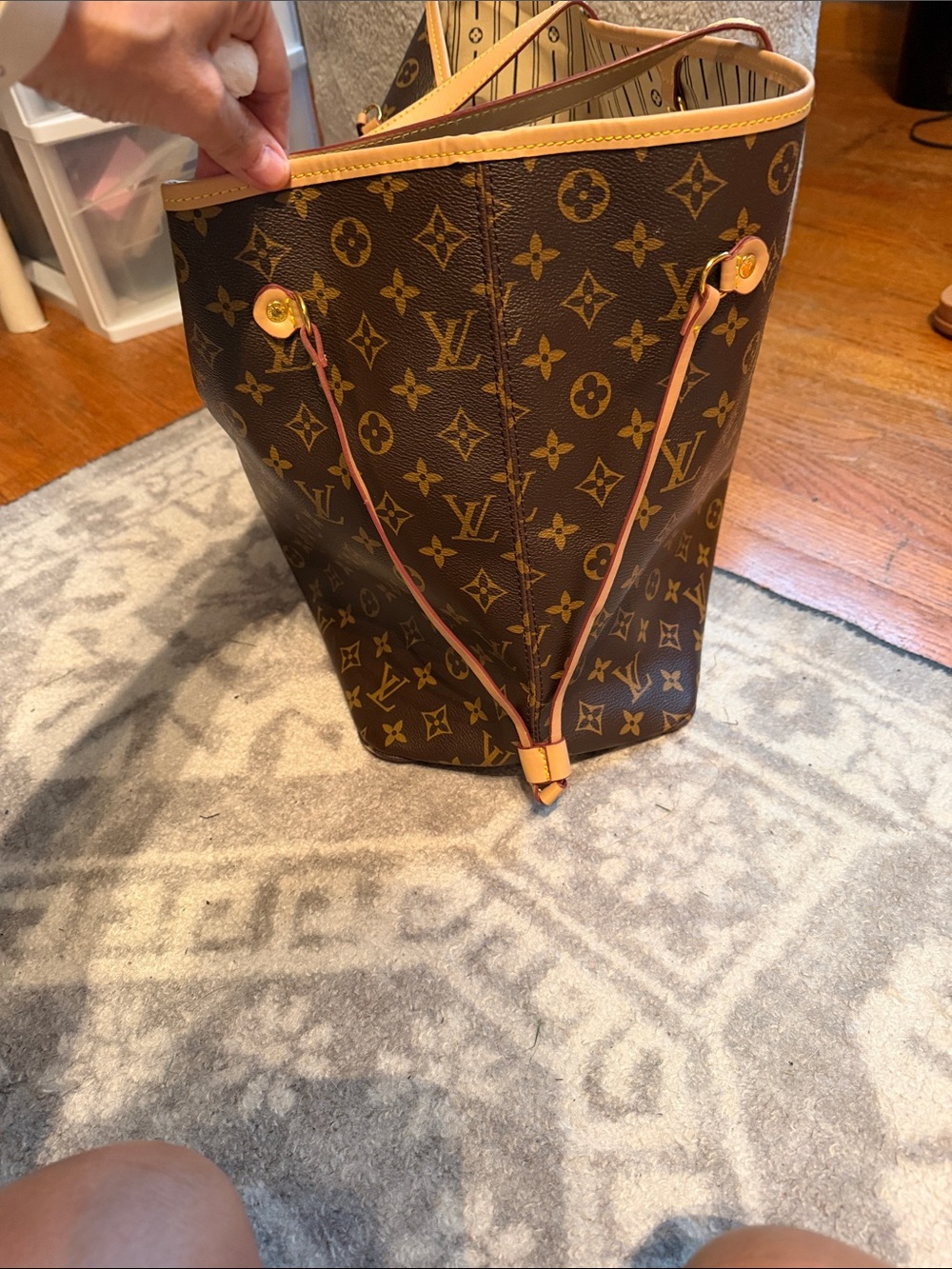 Designer Inspired Monogram Everyday Tote in Brown & Tan Length 14x12x20 - Picture 14 of 16